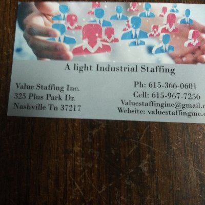 Value Staffing is a Nashville based light industrial staffing, catering to the labor needs of industries, warehouses and general labor. 615-366-0601