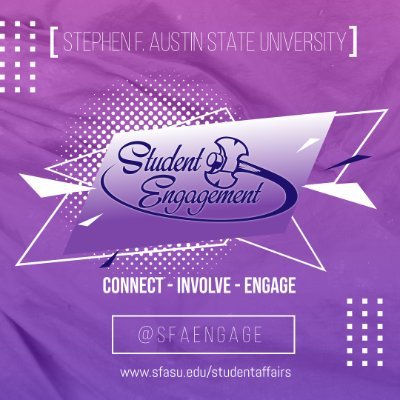 Official account of the SFA Office of Student Engagement. 
         Connect- Involve- Engage
