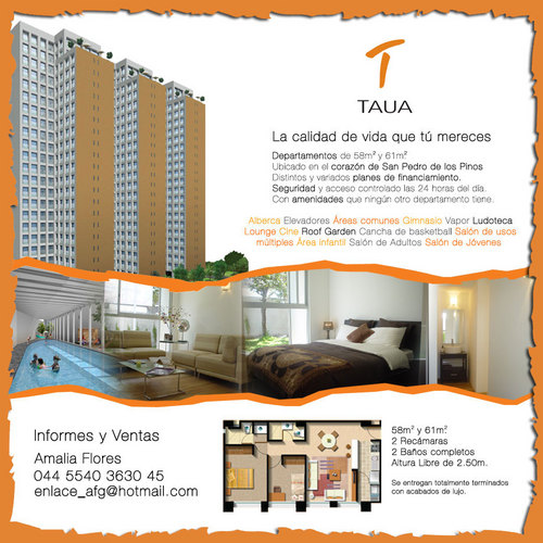 TAUA DEPARTAMENTOS
¡Mucho mas que un lugar para vivir a un precio que no podrás creer!!
En TAUA sentiras la experiencia de vivir tranquilo y seguro.