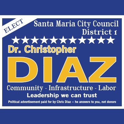 CouncilmanDiaz's profile picture. Proudly running to represent Northwestern Santa Maria as city councilman for district one.