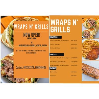 wraps_n_grills's profile picture. Official Twitter Page
🔸Creamy & Delicious Shawarma  
🔸Tasty Chicken & Chips
🔸The pinned tweet is the menu📜