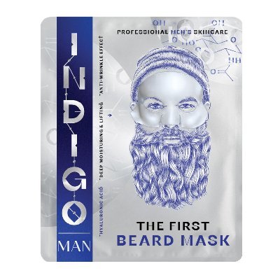 Indigo man is a unique skincare product – carefully shaped sheet face mask designed for men with beards.