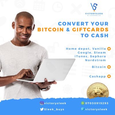 Welcome to Victorysleek E-commerce. iBuy All Giftcards, bitcoin, etc iLoad&iPay very Fast. I have Gifts for People who give me Referrals. 07030915293 📲📞