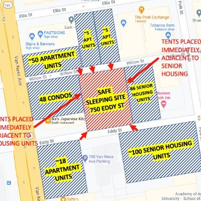 San Francisco Tenderloin residents. Trying to improve the 750 Eddy Street safe sleeping site with documentation and awareness. DM to discuss.