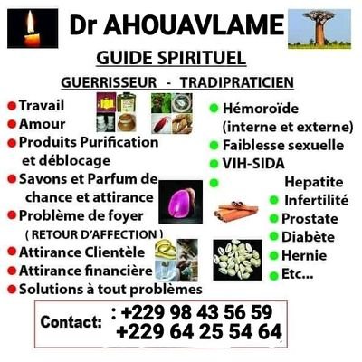 GUÉRISSEUR Traditionnel. 
pour tout vos problèmes de santé, contacter  nous sur le +22998435659 via WhatsApp. Disponible pour tout vos problèmes de santé..