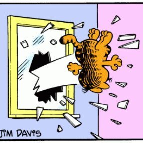 Garfield thrown out the window