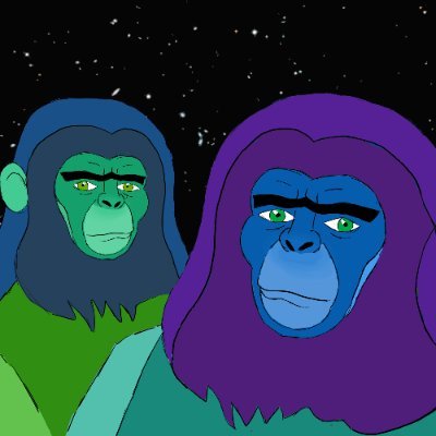 twoapespodcast's profile picture. Two upright walking apes discuss the world. Created by @teequal and @shaundtd