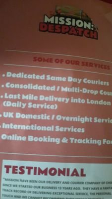 Mission Despatch Couriers offers same day and overnight services with speed and care.