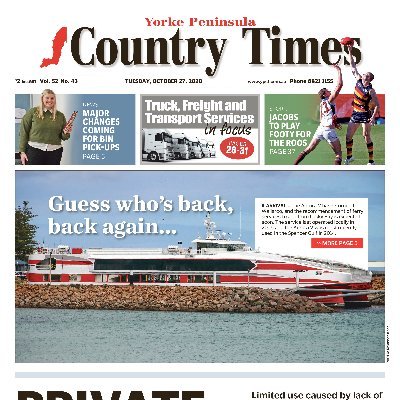 Read All Over The Leg - the Yorke Peninsula Country Times is Yorke Peninsula's newspaper.
The Yorke Peninsula Country Times was established in 1865.