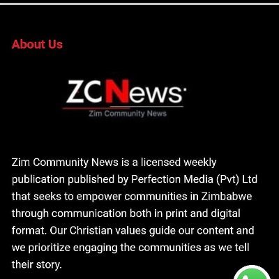 Zim Community News is a licensed weekly  newspaper that seeks to empower communities through solution-based journalism.