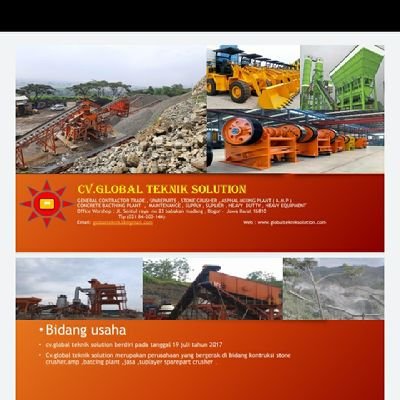 Kami https://t.co/4CDhCI5KPE Teknik Solution
Yang bergerak dibidang mesin Pertambangan.
stone crusher Plant
Asphal Mixing Plant
Concrete Bacthing Plant
Spare Parts
Se