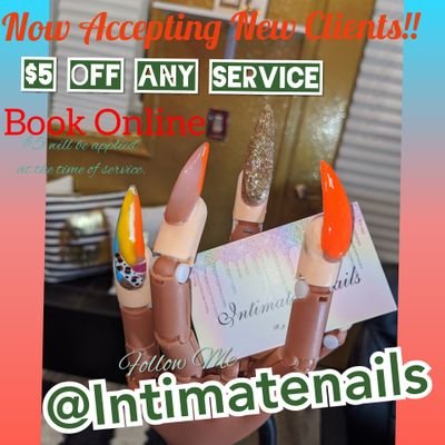 Specializing in clean, healthy, natural nails, in a professional relaxed environment. Come be pampered @ INTIMATE NAILS!!