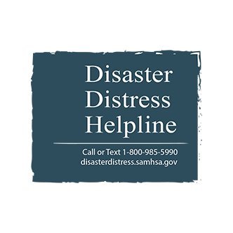 Disaster Distress Helpline, program of @samhsagov & @vibrantforall. Call or text 1-800-985-5990 if in emotional distress from disaster, 24/7/365.