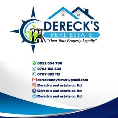 DereckAndyclev1's profile picture. Surveyor by Proffesional
CEO at Dereck's Real Estate co. Ltd
#Land Advisor Contact:📞0652054790
               #0763165524
                #0787692112