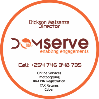 DomServeke's profile picture. For all your Online Services
Photocopying, KRA PIN Registration, TAX Returns, Cyber, Exam registration name them we enable these engagements.