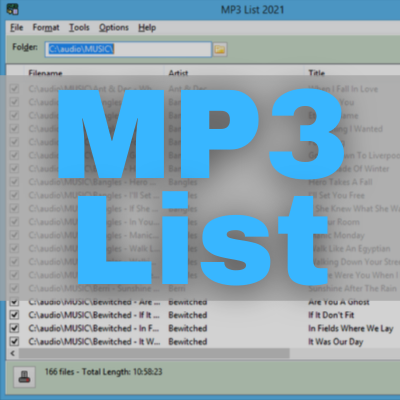 Need to save a list of audio files in a folder to a text or CSV file? Download a free trial of MP3 List and get started!
Tweets by Simon @LibraryPlayer