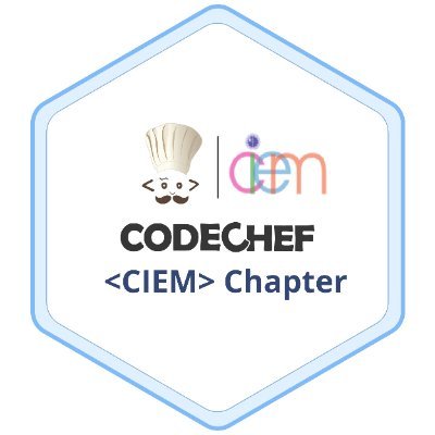 CodeChef_CIEM's profile picture. CodeChef-CIEM Chapter is an initiative for the students who are passionate about Coding and Learning new things.