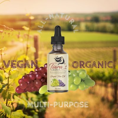 Rejuvenate your skin/hair/nail care routine with Tiara’s Grapevine Oil! Created with all natural ingredients to ensure the safety of our users 🍇✨