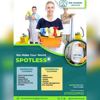 zoecleanersng's profile picture. Zoe Cleaning Service is a need-based agency that brings cleanliness into every home with authenticity at a cheap and pocket friendly price. #ProudlyIlorin
📩