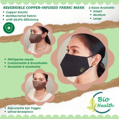 Biohealth Copper FiberTech Mask - the FIRST ever mask to use dual layer of antibacterial copper-infused fabric to give 99.9% protection from the virus.