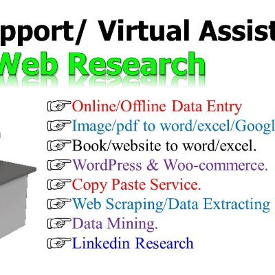 About our service: Admin Support & Email Research and Data Management 
Skip Tracing services
Internet research
Microsoft Excel
Email Camping