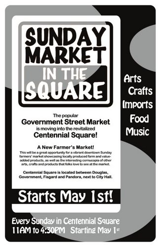 ARTS~CRAFTS~IMPORTS~FOOD~MUSIC~FRESH PRODUCE~ A vibrant & eclectic market located downtown Victoria in Centennial Square. Open Sunday's from 11am to 4:30pm.
