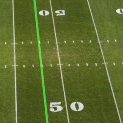 A patented visible to everyone in the stadium, first down line on the actual playing field. As seen at home. The use of Lasers to delineate on a playing field.