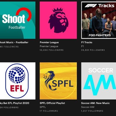 Playlists for Football / Football for Playlists / Established 2016
Follow your team on @Spotify https://t.co/B2Xenyn1wN