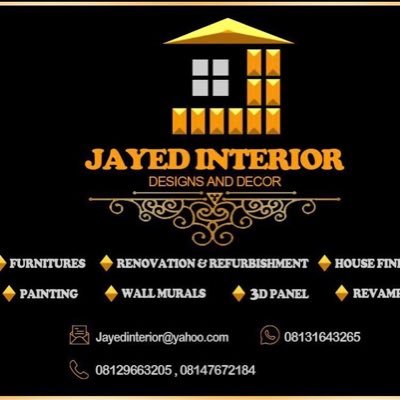 We work on home interior decorating, Revamping , refurbishing, furnitures and paintings , our Instagram handle is @jayed__interior. Get value for your money 💰