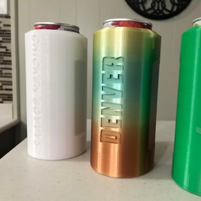 The first ever 3D Printed custom beverage insulator! For all sized beverages, keep them cold and keep them cool! Check out our Etsy shop!