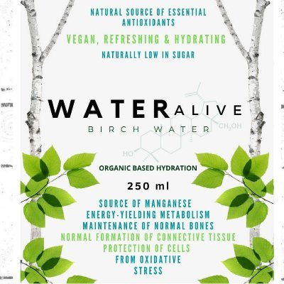 Water Alive is 100% organic, vegan, superfood in a pure from of birch water farmed from a carbon sink.  Environmentally friendly and super healthy!