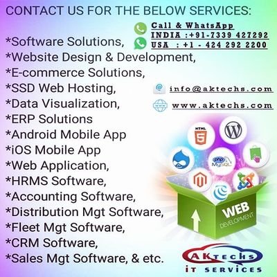 Customiezd SW, CMS, WordPress & Customized Websites, Web and Mobile Apps developnt, Corporate Email, Web Hosting & SW Web Services, Ct : info@aktechs.com