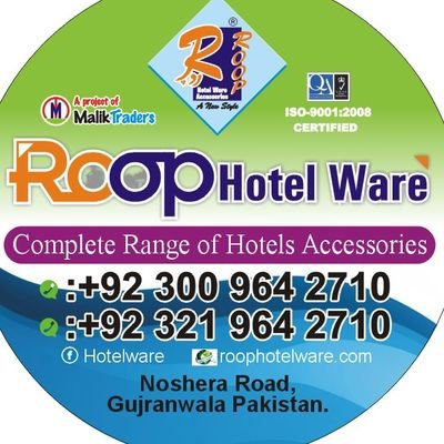 WhatsApp & Call :
+92 300 964 2710
+92 321 964 2710
Email: roop_imran@yahoo.com
ROOP HOTEL WARE ACCESSORIES In Gujranwala Pakistan.??? 
Manufactures & Traders.