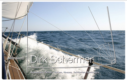 DirkSchermer's profile picture. zeilmakerij Dirk Schermer voor complete uitrusting van uw boot.
buiskappen, dek- en wintertenten, huiken, rolfokhoezen, jachtzeilen en spinnakers.