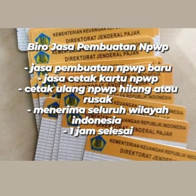 Biro Jasa pembuatan npwp seluruh indonesia 

- Jasa pembuatan npwp baru 
- Jasa cetak kartu npwp 
- Cetak ulang npwp hilang atau rusak 

WA : 081214867306