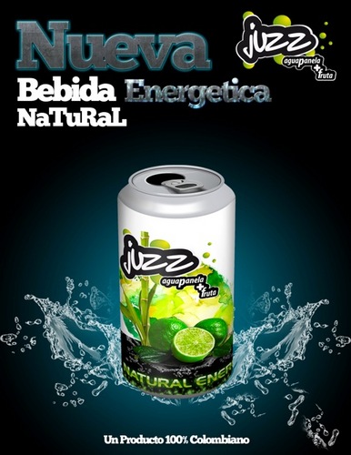 JUZZ NATURAL ENERGY,  BEBIDA ENERGÉTICA, FUSIÓN DE PANELA Y FRUTAS CÍTRICAS, NARANJA, PIÑA, MARACUYÁ, LULO Y LIMÓN.LA PANELA SE TOMA FRÍA  Y SE VISTE DE FRUTAS.