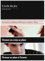 ecoledujeu's profile picture. L'école du Jeu - Delphine Eliet est une école de théâtre et un centre de formation professionnelle continue pour acteurs située à Paris 18ème.