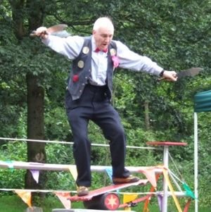 I perform and teach Circus Skills as Circus Jim, I am Chair of Trustees of Skylight Circus Arts, happily married, I have a small canal boat, 4 hens.