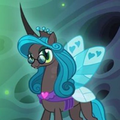 I am queen chrisa-hm? you already know me? oh, you mean my opposite self! that @mlp_chrysalis eats love. I don't! I give love. love is wonderful! do you agree?