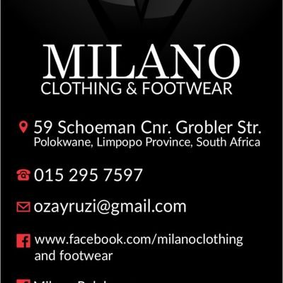 Clothing & Footwear Store
Ladies Footwear
Men Clothing & Footwear

59 Schoeman Street in Polokwane

Milano Concept in Mokopane