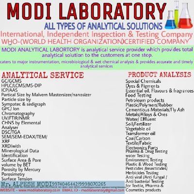 MODI LAB WAS ESTABLISHED IN THE YEAR 2010,MODI LABORATORY ARE ONE OF THE REPUTED FIRM ENGAGED IN RENDERING SERVICES OF INDUSTRIAL TESTING & ANALYTICAL LABORATOR