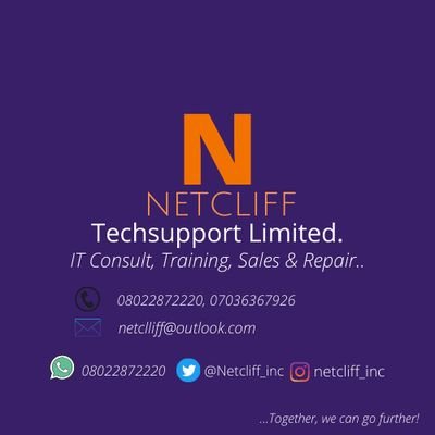 IT Firm...
•IT support.
•Training •Consult.
•Networking.
•IT security.
•Sales and Repair.


E-mail: netcliff@outlook.com
Phone: (+234)8022872220.