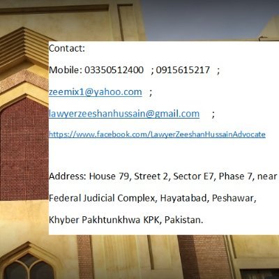 zeeshan31088484's profile picture. Advocate Zeeshan Hussain is a lawyer in Peshawar, KPK, Pakistan. He deals with Banking, Income Tax, Custom, Intellectual Property Rights, Accountability NAB