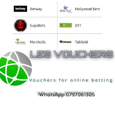 We sell online vouchers 
Hollywoodbets 
Betway
OTT Vouchers 
Supabets
Marshalls 
TabGold
Easyload Airtime 

Dm or WhatsApp: 0797061305
#LesVouchers 😉👌