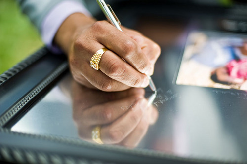 Wedding Guest Book Alternative - Engravable Signature Frame signed with a diamond like scribe!  The New Wedding Guest Book for today's bride.