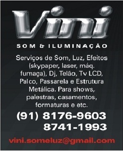 Serviço de Som, Dj, Iluminação, Efeito, Telão, Palco e Passarela 
Para Formatura, Casamento, Aniversário, Palestra e Etc. Orçamento : 8176-9603/8741-1993