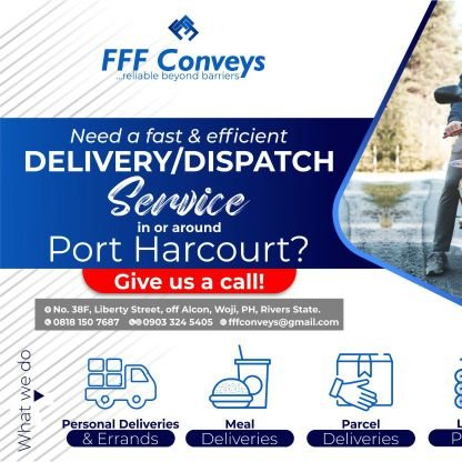 Welcome to the logistics department of FFF. You can call us on 09033245405 or 08181507687 for your deliveries, pick ups and errands