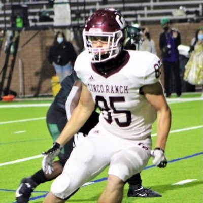 Cinco Ranch High School class of 22. TE/OT 3 year varsity starter. 6’3 205lb