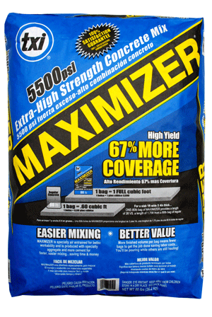 MAXIMIZERcm's profile picture. 67% more concrete at 5500psi and easy to mix! This is the best concrete mix available in a sack. Once you give it a try, you will be hooked.