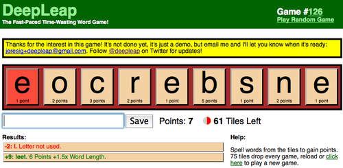 The fast-paced, time-wasting, word game built by http://t.co/ExKdskZkZF